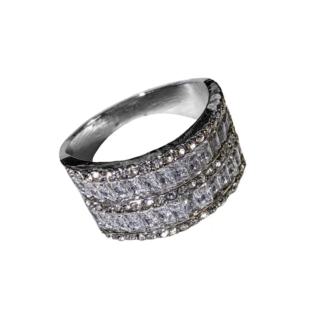 Silver Plated AAA CZs Layer Ring
